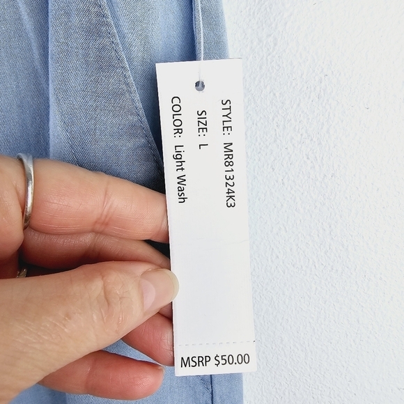 Zac & Rachel Blue Chambray Wide Leg Cropped Pants Capris NWT, size Large - Picture 4 of 8